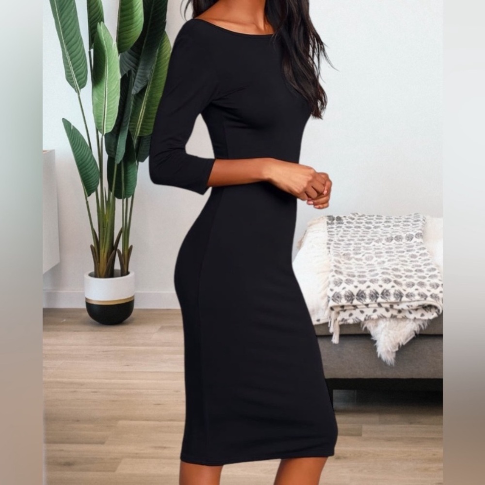 Lulu's Black 3/4 Sleeve Long Sleeve Dress